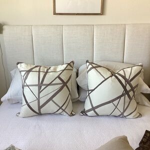 Pair Kelly Wearstler Channels pillow covers in taupe by Ryan Studio